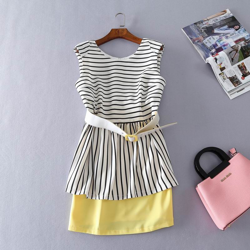 IDR-08 (L) midi dress casual kuning strip import korea