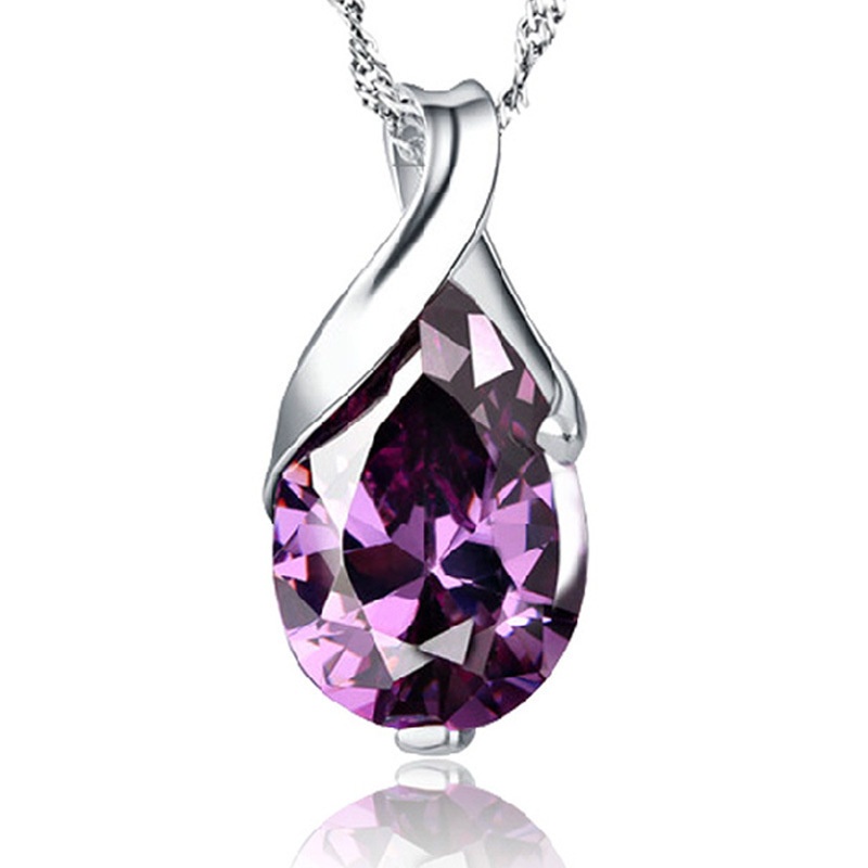 [Ready Stock]Fashion Inlaid Amethyst Drop Shape Pendant Necklace