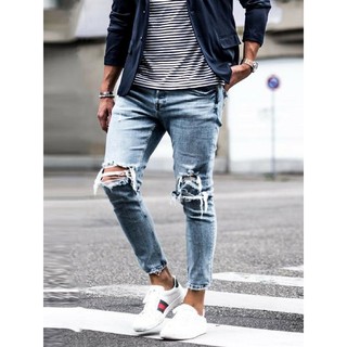 destroyed blue jeans mens