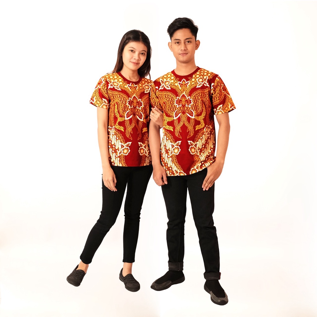KLAMBEN Kaos Oblong Dewasa Big Size Pria Wanita Etnic Unisex Batik Modern Merah Hati