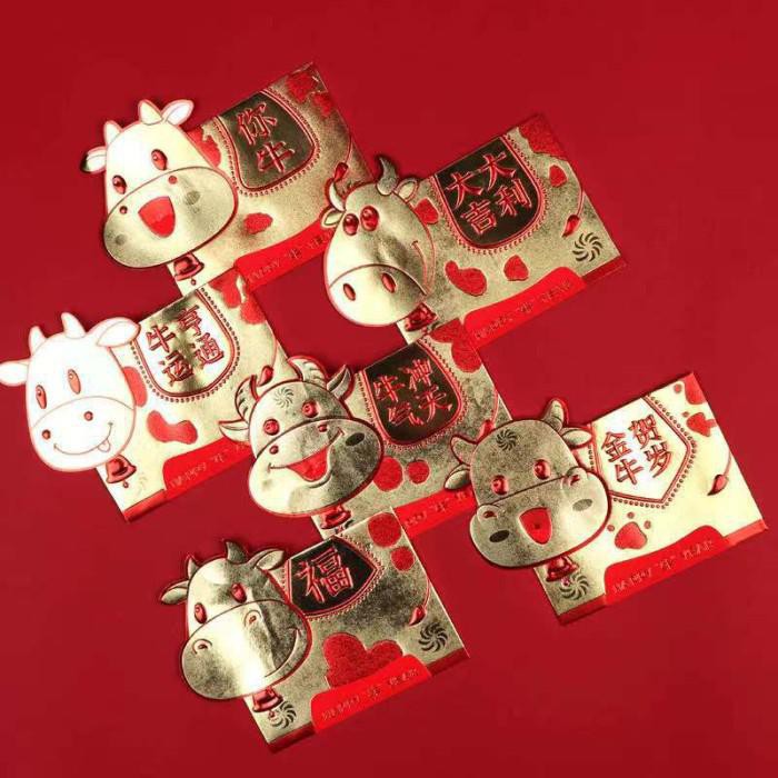 

1822 Angpao Imlek Kerbau Emas isi 6 Ampao 3D Kilap Premium Ampau Merah