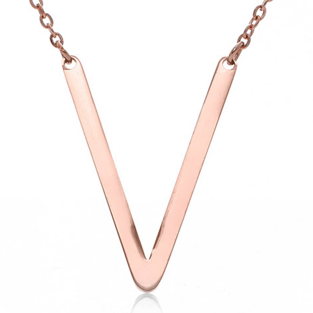 Kalung Rantai Liontin Motif Huruf Bahan Stainless Steel Warna Rose Gold Simple Elegan untuk Wanita