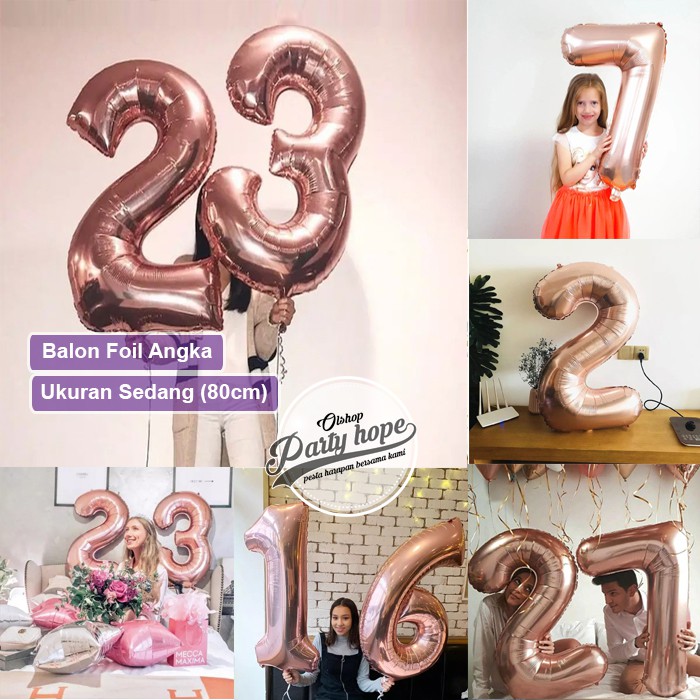 Balon Angka Jumbo ROSE GOLD 80 Cm / Balon Foil Besar / balon nomor