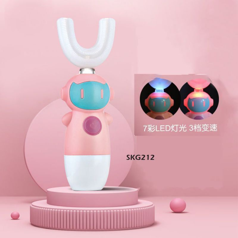 Sikat gigi anak U Shaped 360 elektrik, sikat gigi silicone electric lampu LED