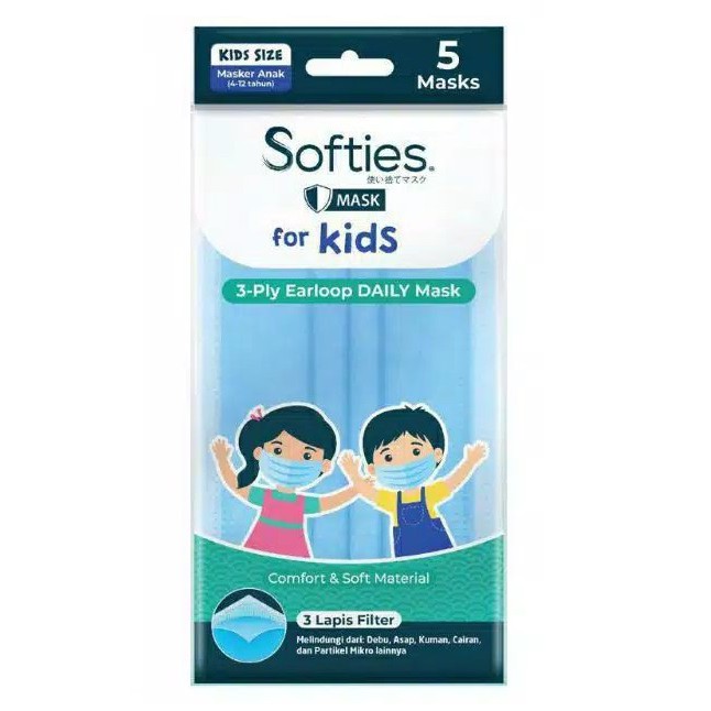 Softies Masker Anak 3-ply Earloop Kids Mask 5s