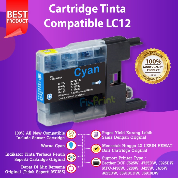 Tinta Cartridge LC12 LC40 LC71 LC73 LC75 LC400 LC1220 LC1240 Compatible Printer DCP-J525W J725DW J925DW MFC-J430W J280W J425W J435W J625DW J5910CDW J6910D