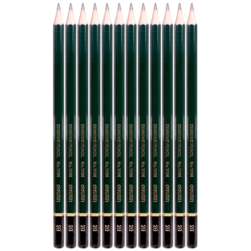 Deli Graphite Pencil 2B / Pensil Kayu 2B 12pcs/Box Hitam Pekat Desain Warna Hijau 7084