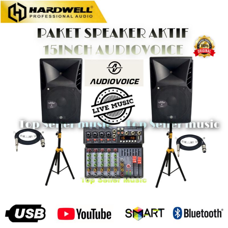 PAKET SPEAKER AKTIF 15INCH AUDIO VOICE MIXER HARDWELL BUAT LIVE MUSIK ,KARAOKE,RESTO,CAFE DLL