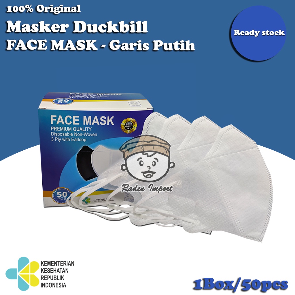 Masker DUCKBILL 3Ply GARIS Putih Hitam MODEL SENSI 3 Ply Medis BFE 95% Surgical Mask