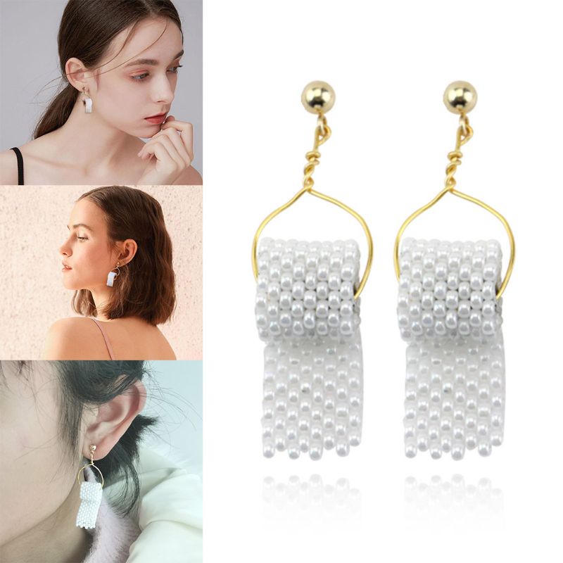 SIY  Pearl Toilet Paper Ear Hooks 3D Paper Earrings Roll Ear Drops Jewellery Gifts