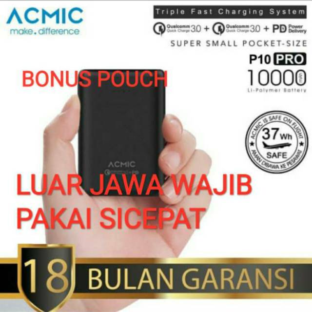 [BISA COD] Acmic P10Pro / P10 Pro Mini PowerBank 10000Mah QC 3.0 & PD