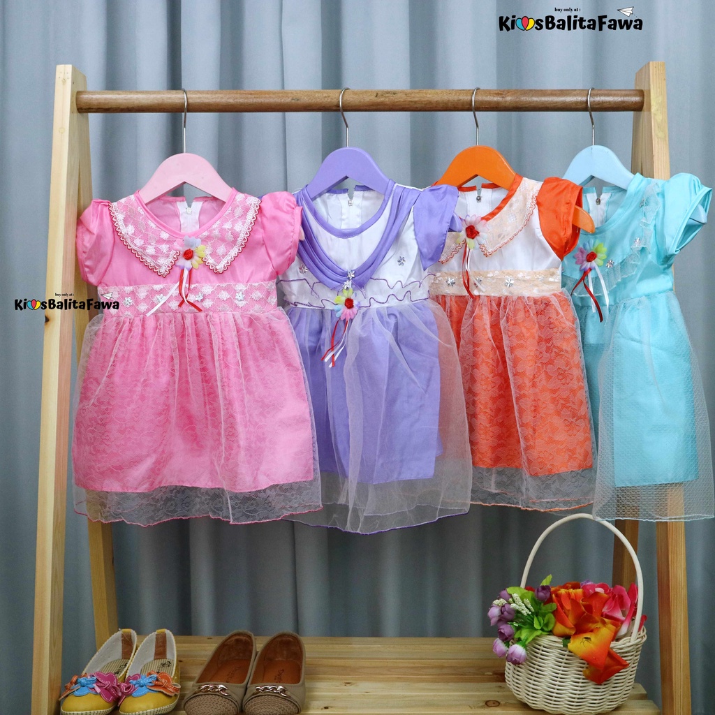 Gaun Bayi Uk. 0-12 bulan / Dress Bayi Anak Perempuan Murah Gaun Pesta Motif Polos Lengan Lucu