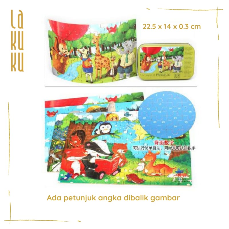 Lakuku - Jigsaw Puzzle Kaleng Mainan Puzzle Kayu 60 pcs