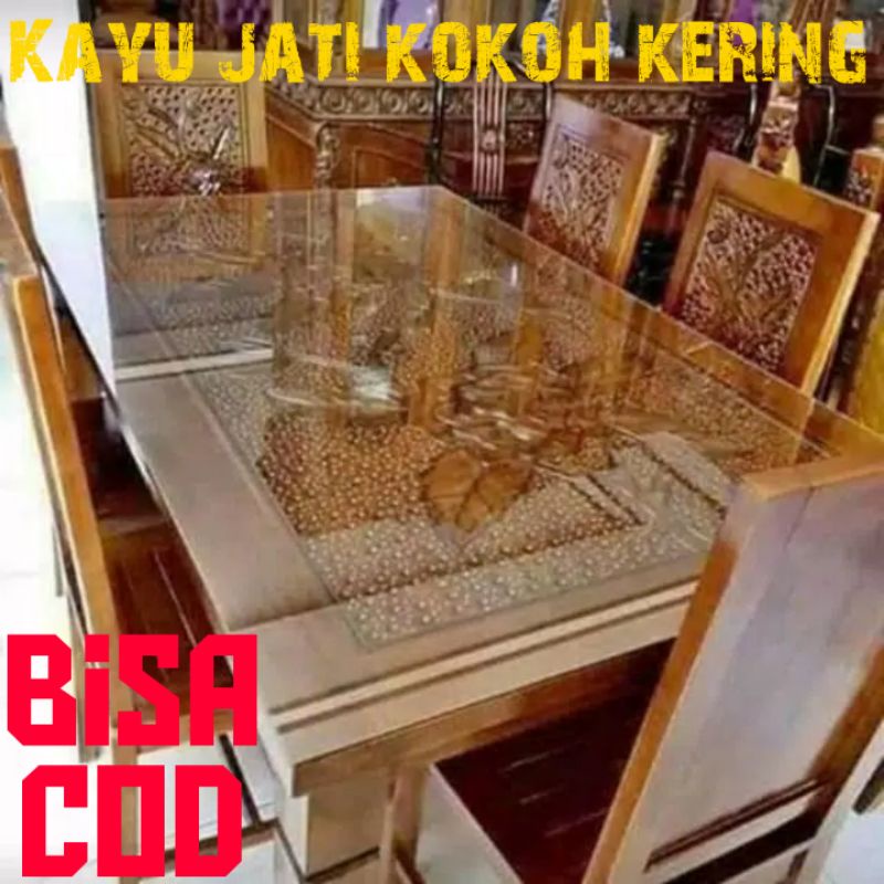 COD Meja makan 6 kursi dan kaca jati