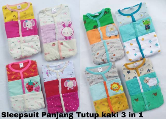 Sleepsuit 3in1 Isi 3psc atau SATUAN Ukuran 3M / 6M / 9M / 12M