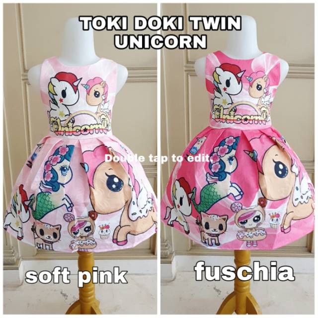 81109 TOKIDOKI UNICORN RAINBOW / DRESS UNICORN ANAK IMPORT KOREA PINK LUCU / GAUN PESTA ANAK BAGUS