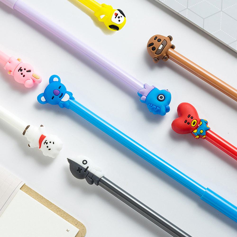 Timekey 1PC Pulpen Gel Hitam 0.5mm Desain Kartun BTS BT21 Untuk Stationery Sekolah N6S3