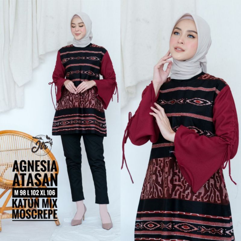 tey-17 Batik wanita ASJ SA HRB026 Kenongo Kemeja Tosca Pendek-Agnesia maroon