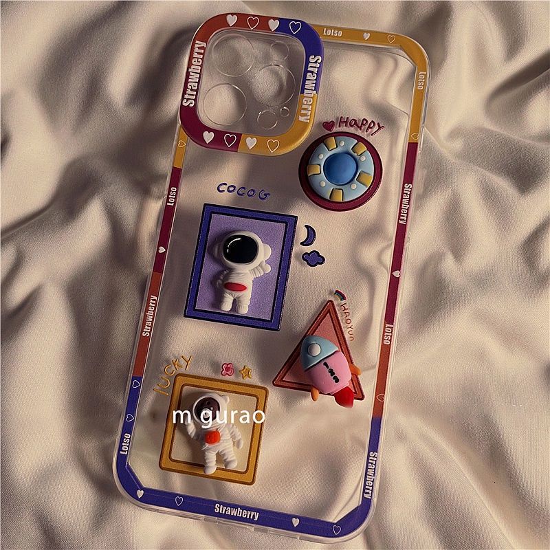 Casing Belakang Bahan Silikon Desain Astronot Warna Transparan Untuk Iphone