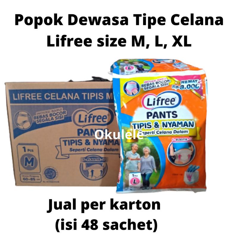 Lifree Popok Dewasa Celana M L XL per Karton Dus isi 48 Sachet