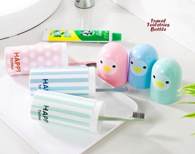 Travel toiletries bottle botol HAPPY tempat sikat gigi buat traveling ok  good quality