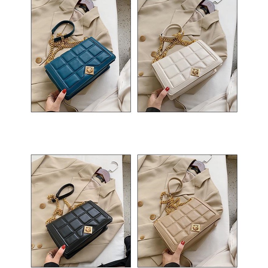 BJ15600 - BLACK/BLUE/KHAKI/WHITE - TAS SLEMPANG MOTIF KOTAK TAS WANITA FASHION IMPORT MODIS ELEGAN TERMURAH TERLARIS TERBARU BAGSTORE JAKARTA TAS BATAM ELJ5600 BQ2930