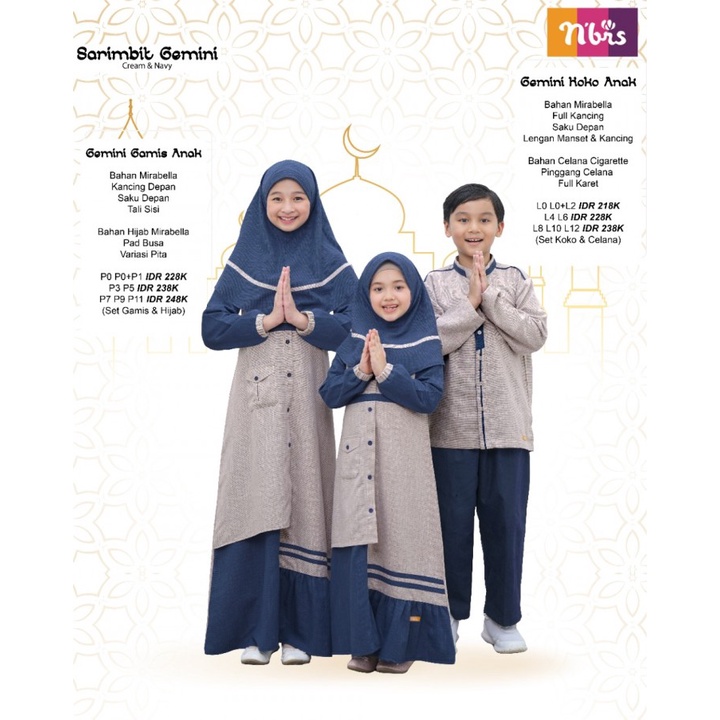 SARIMBIT GEMINI NIBRAS KOKO ANAK DAN GAMIS ANAK NIBRAS