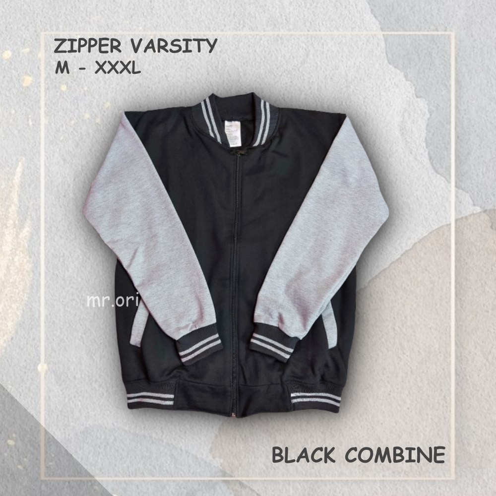Jaket Pria Baseball Varsity Sweater Polos BLACK-GREY M- XXXL Best Seller
