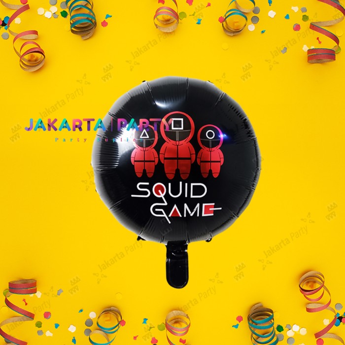 Balon Foil Bulat Squid Game Hitam / Balon Karakter Bulat