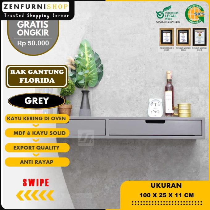 Rak Laci Dinding Kayu Gantung Tempel Minimalis Rak Ambalan Serbaguna - Grey Sonbokshop