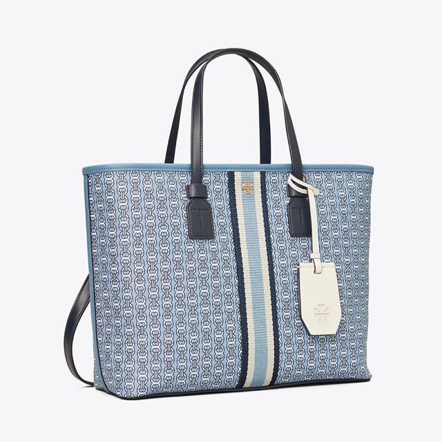 Tory Burch Blue Gemini Link Coated Canvas Small Tote Bag at FORZIERI