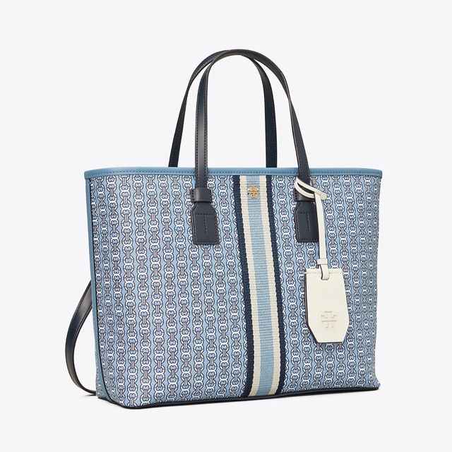 Tory Burch Small Coated Canvas Zip Tote in Blue