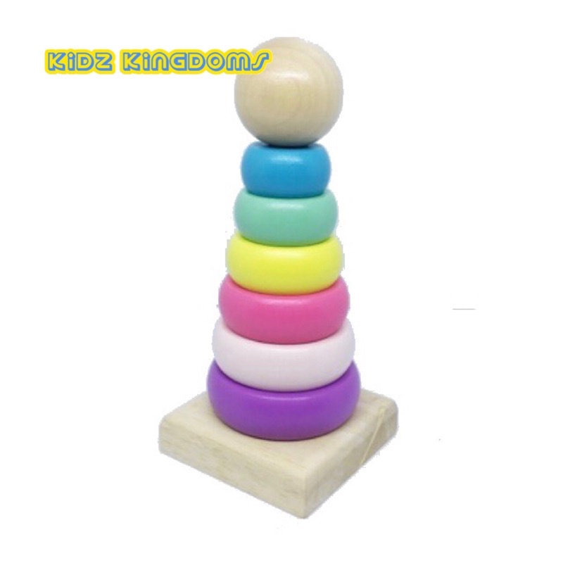 Colorful Wooden Stacking Tower - Mainan Edukasi Susun Ring Donat Rainbow