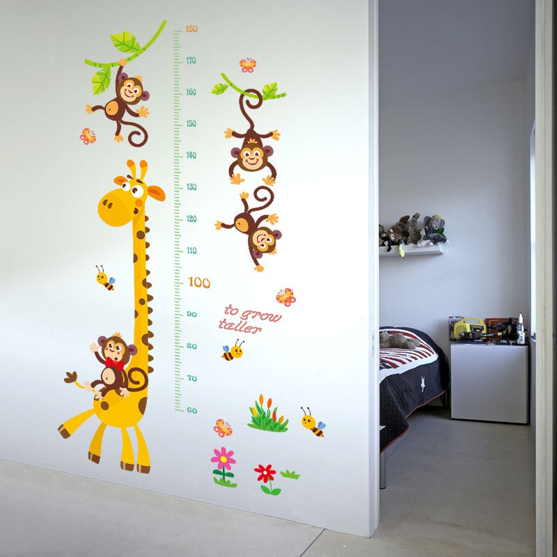 RELIZA WALL STICKER PENGUKUR TINGGI BADAN JERAPAH MONKEY ANAK GROW UP STIKER DINDING SK9292