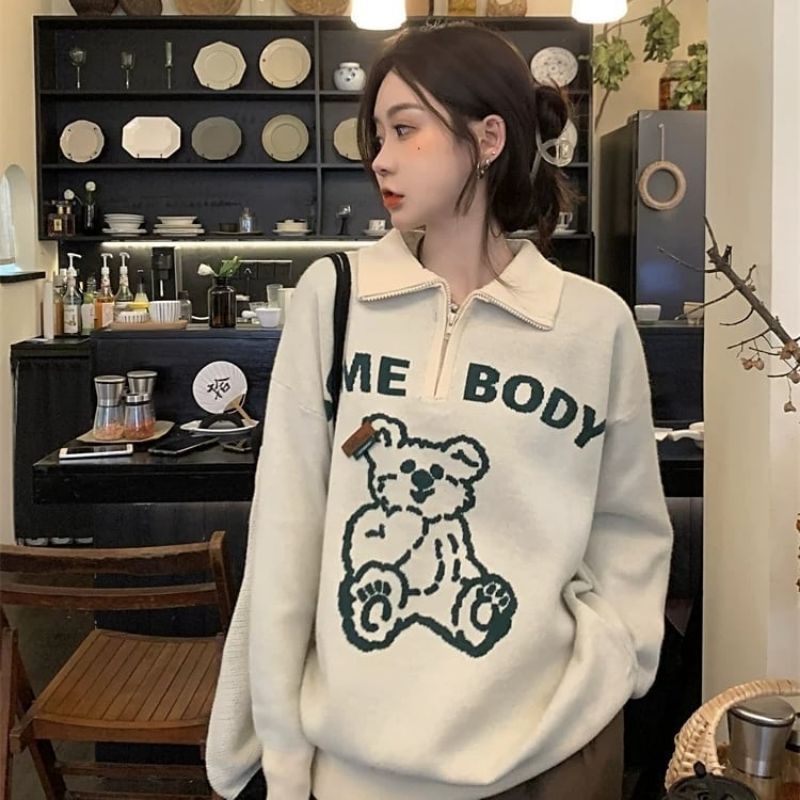 SOME BODY SWEATER | Sweater Kerah Wanita Korean Style | Bahan Fleece Allsize