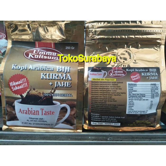 

KOPI RACIK BUMBU ARAB HERBAL BIJI KURMA plus jahe UMMU KULTSUM 250 gr