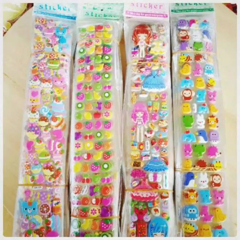 

sticker anak timbul 3D karakter lucu MURAH / stiker dot label huruf kartun abjad