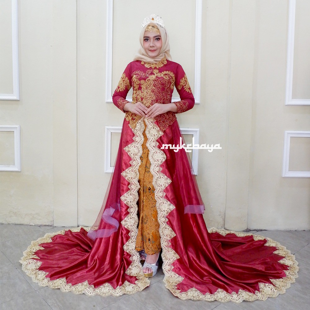 Kebaya Pengantin Akad Nikah Pre Wedding Tile Brokat Muslim Modern