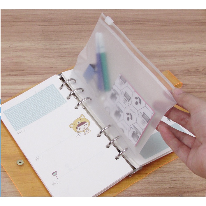 A5/A6 Transparent Matte PVC Binder Zipper Bag Album Sleeves Waterproof Bag 6 Holes Notebook Planner Accessories Stationery