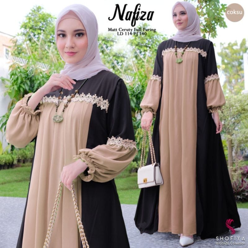 Gamis Terbaru Dress Kondangan Fashion Wanita Ootd Kekinian Nafiza Dress Baju Lengan Balon Gamis Ceruty Babydoll