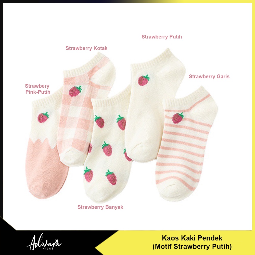 Kaos Kaki Pendek Wanita Semata Kaki Motif Strawberry Pink Cream Gaya Korea Terbaru