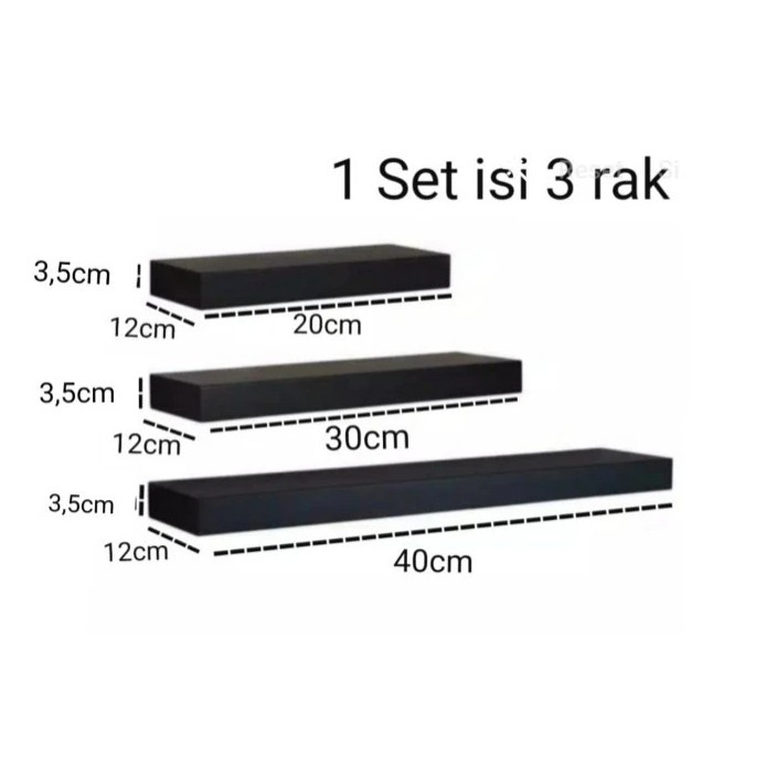 Rak Dinding Gantung 3 set in 1 20x12x3.5/ 30x12x3.5/ 40x12x3.5cm Ambalan Kayu Rak Dinding Minimalis