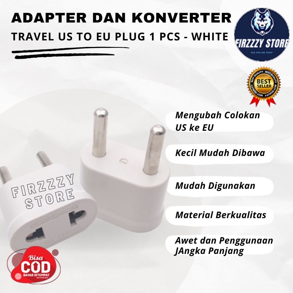 Adapter dan Konverter Travel US to EU Plug 1 PCS - White