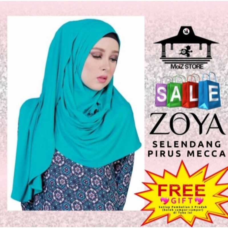 Zoya Selendang Pirus Mecca Jilbab Hijab Bergo Kerudung Krudung Polos Zoya Instan Instant Langsung Zo