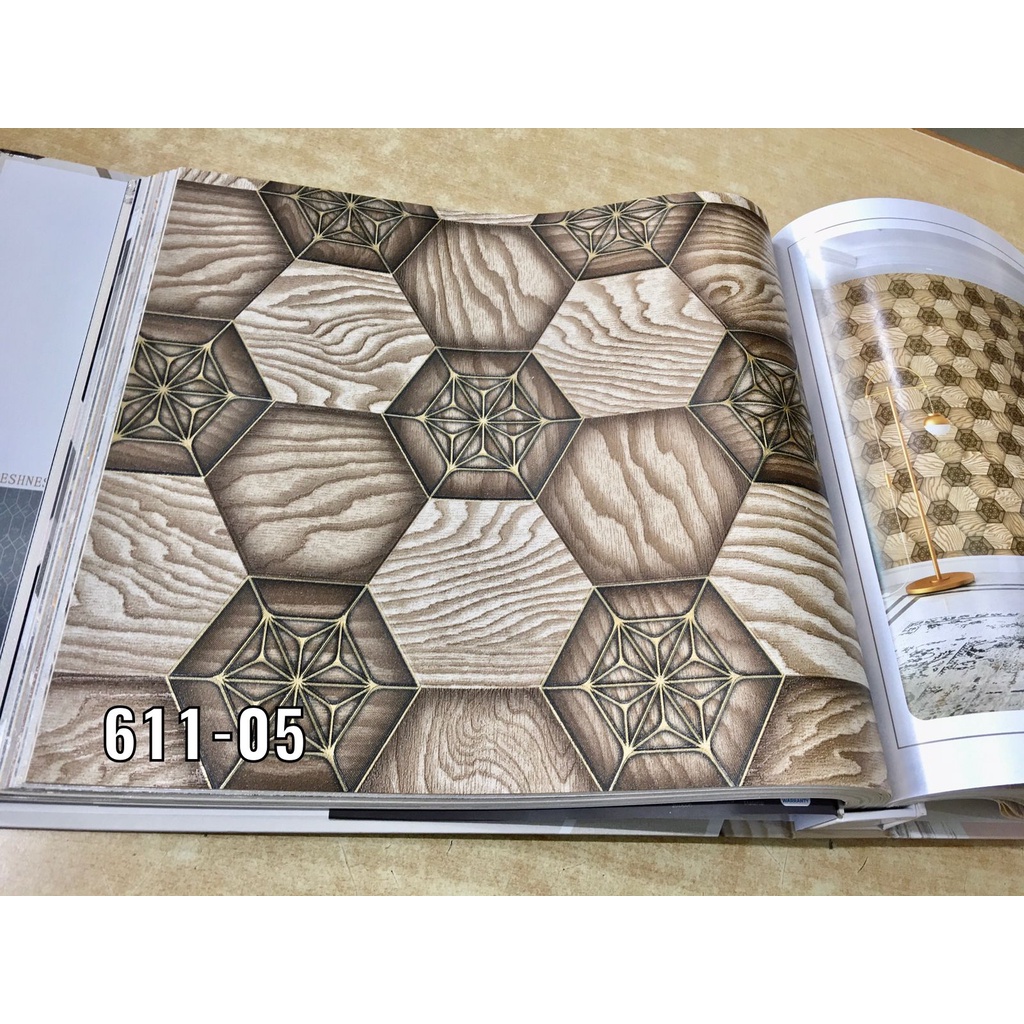 WALLPAPER DINDING KOTAK HEXAGON COKLAT 3D ABSTRAK MOMEN
