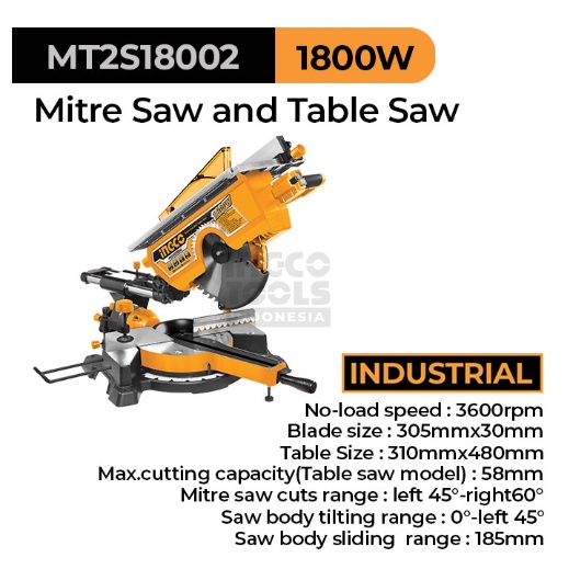 Sliding Combination Mitre Table Saw 12 Inch INGCO MT2S18002