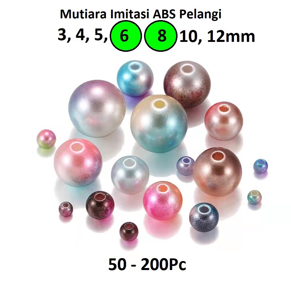 Manik-Manik Mutiara Imitasi Bahan Plastik Abs Warna Pelangi Uk 6-8mm Harga/50-200Pc