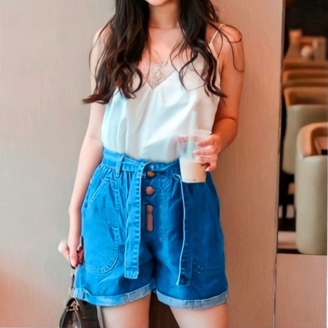 VITA HOTPANTS JEANS KANCING TALI PITA - Celana Hotpants Wanita