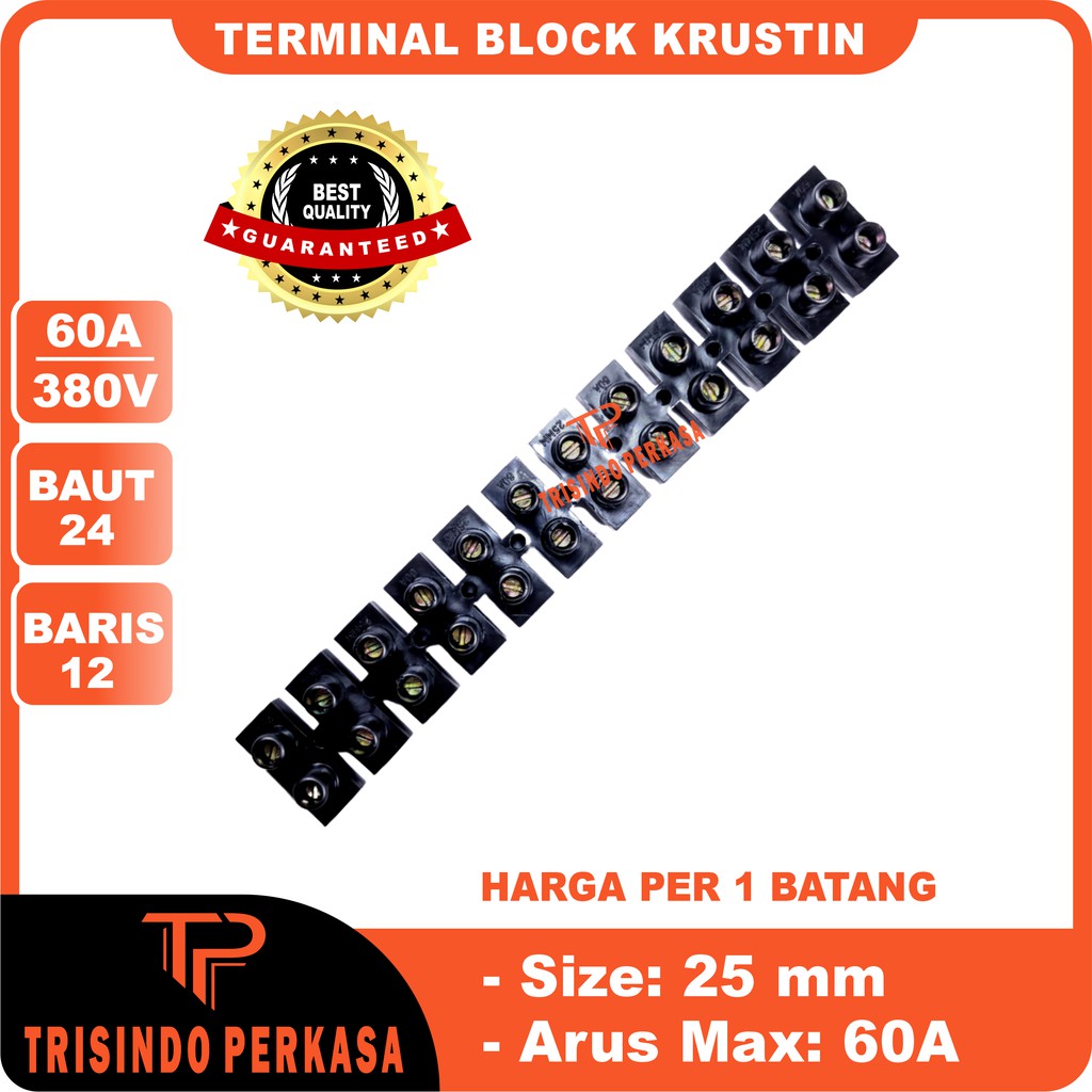 Terminal Krustin 25mm 60A 60Ampere Hitam Klustin Blok