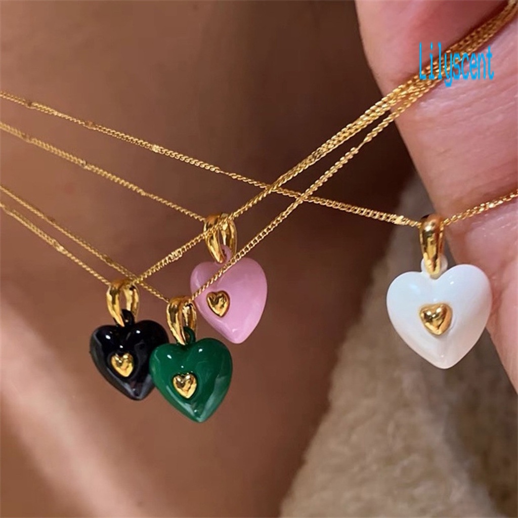 Kalung Rantai Tipis Dengan Liontin Hati Enamel Untuk Wanita